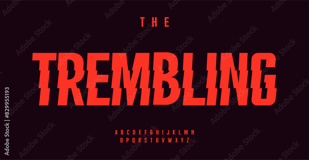 Poster Trembling modern alphabet, edgy sharp letters, font with concussion wave for unique logos, dynamic striking headline, powerful impactful typography, contemporary typographic design. Vector typeset
