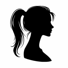 Elegant Profile: Silhouette of a Woman with a Ponytail in Minimalist Black and White Vector Art