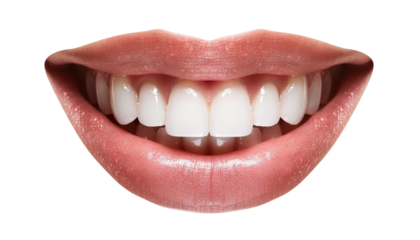 Close-up of a smiling mouth with white teeth, showcasing dental health, oral hygiene, and a perfect smile. Ideal for dental care promotions.