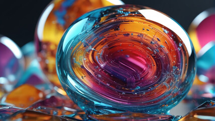 Colorful glass 3D object depicted as an abstract wallpaper background. Generative AI.
