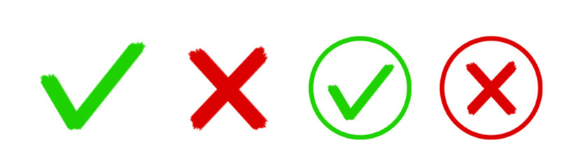 Green checkmark, red cross icon. Isolated background
