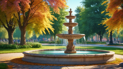 A fountain in the park. Generative AI.