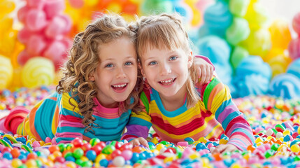 children with colorful balloons