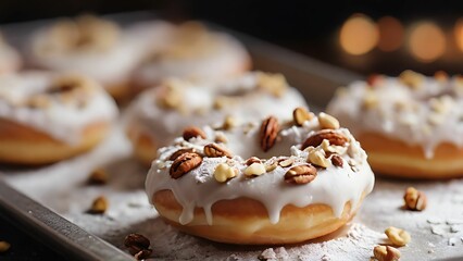 Close up of a donuts with nuts