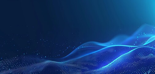 Fototapeta premium Blue technology background, with a blue gradient and light speed lines and curved circular shapes in the center of the screen, in a simple style. The overall color tone is a dark blue, creating an atm
