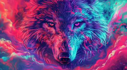 psychedelic wolf digital wallpaper	