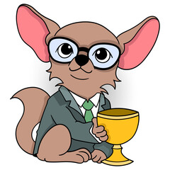 businessman chihuahua dog wins best employee award trophy