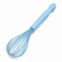 Plastic whisk with a lightweight, matte finish in pastel blue, isolated solid white background of, without shadow, single object, detailed, PNG dicut style