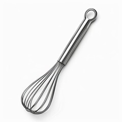 Stainless steel ball whisk with a modern, polished finish and ergonomic handle, isolated solid white background of, without shadow, single object, detailed, PNG dicut style