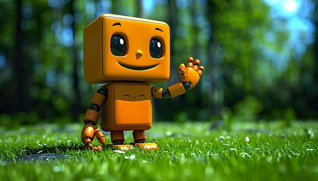 positive cute cartoon robot with smili UHD Wallpapar
