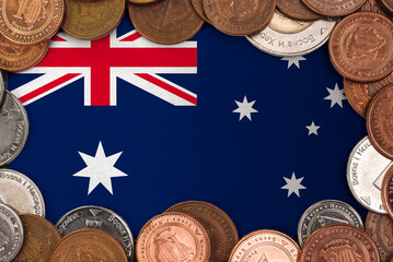  Coins on flag of  Australia . trading investment business currency concept 
