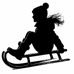 Snowbound Joy: Detailed Silhouette of a Child Sledding
