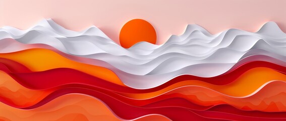Obraz premium sunrise, sunset in Asian style, papercut style, copy space, place for text