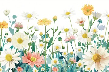 Vibrant Wildflower Meadow with Colorful Blossoms and Green Foliage