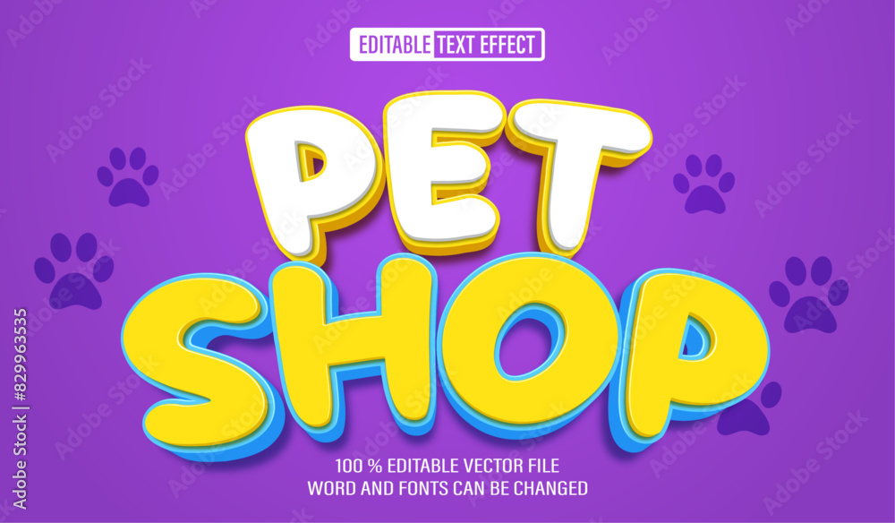 Wall mural editable 3d text style effect - animal pet shop text effect template