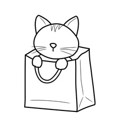 cat Illustration inside paper bag