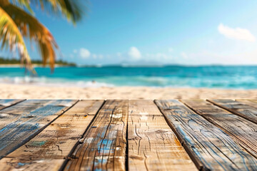 Fototapeta premium Empty wooden table background with copy space