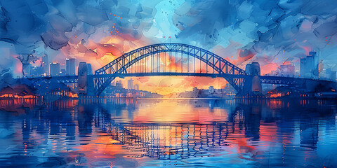 Obraz premium Sydney Harbour Bridge, abstract watercolor