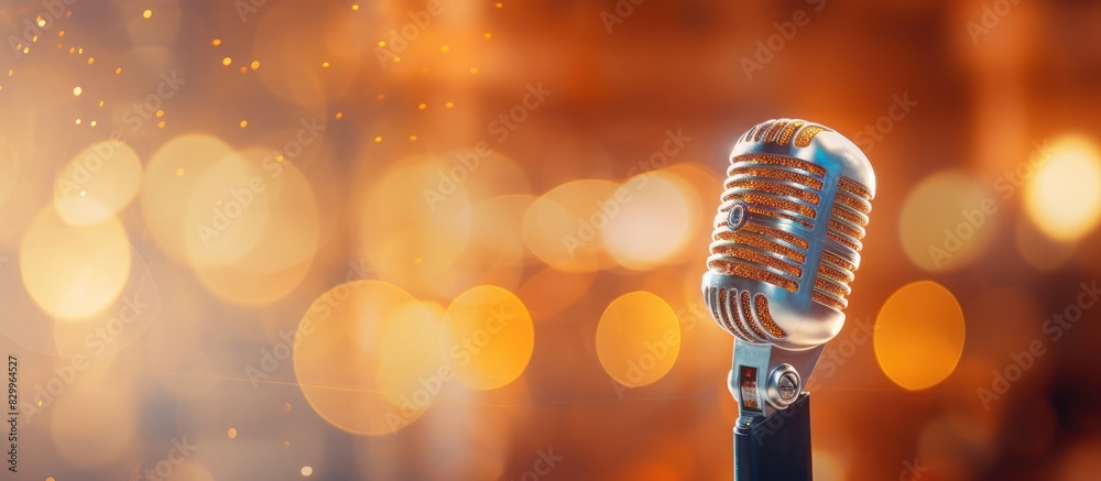 Poster Blurred background adds a touch of visual interest to the microphone and light creating a captivating copy space image