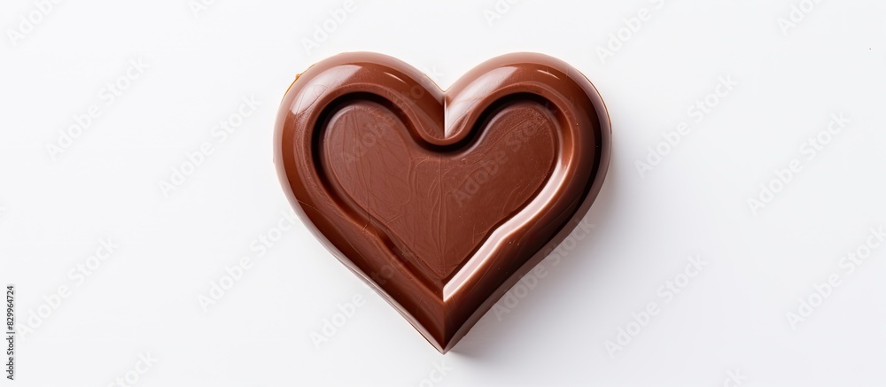 Poster Photo of a heart shaped chocolate on a white background with plenty of space for text or other elements. with copy space image. Place for adding text or design