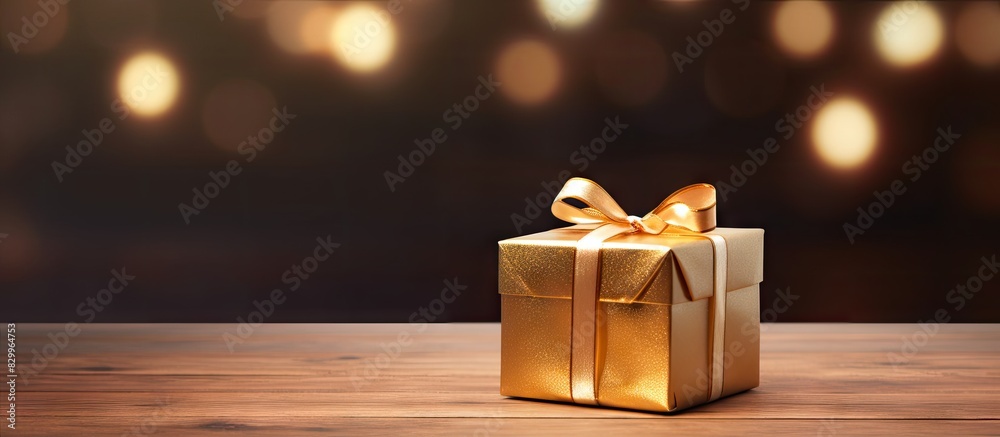 Aufkleber a gold gift box is placed on a wooden table creating a visually appealing arrangement with additiona