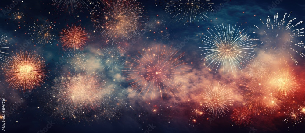 Poster A firework display at night creates an abstract background with ample space for adding text or other elements