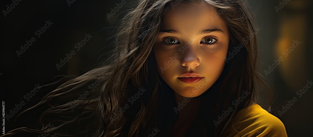 Poster a beautifully captured image of a girl with the focus solely on her face leaving ample empty space a