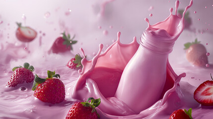 Strawberry yogurt, a splash of freshness on a white canvas
