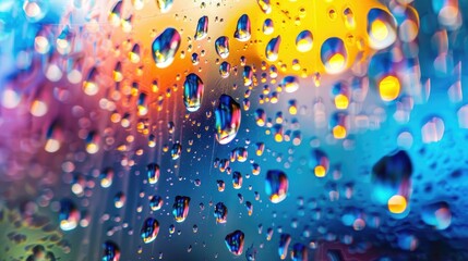 Water droplets on a vibrant glass surface