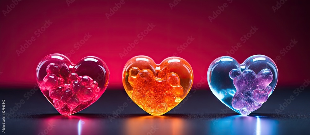 Aufkleber close up of three gummy hearts with copy space image in the middle