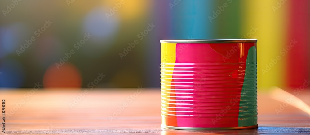 Poster Closeup of a brightly painted tin can against a blurred background leaving ample copy space for an image