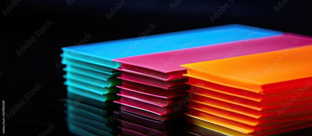 Poster A close up look at vibrantly colored stamping pads against a black background with plenty of empty space for text or other elements. with copy space image. Place for adding text or design