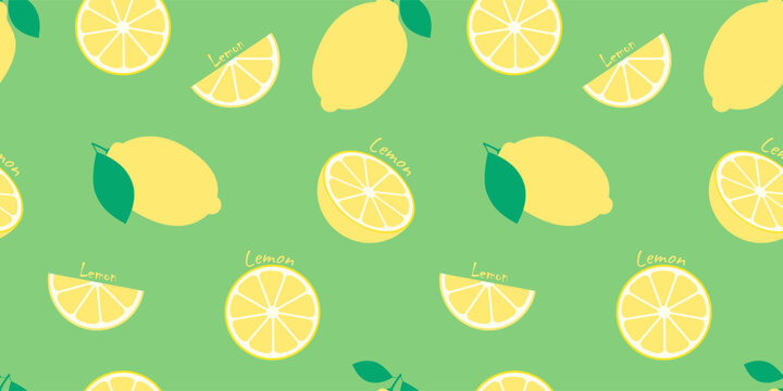 Seamless vector pattern of lemons with leaves and lemon slices. Summer background, for fabrics, wrapping paper, coatings.