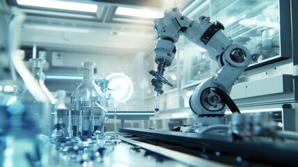 An advanced high precision robot conducting intricate laboratory experiments, demonstrating the capabilities of robotic automation in scientific research, 