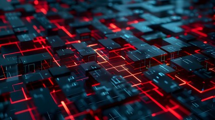 Obraz premium Futuristic Digital Landscape with Luminous Geometric Grid Pattern