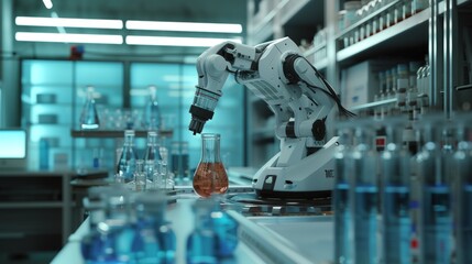 An advanced high precision robot conducting intricate laboratory experiments, demonstrating the capabilities of robotic automation in scientific research, 