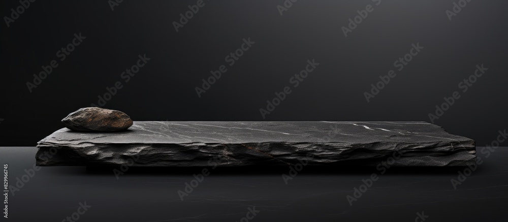 Poster Isolated on a white background there is an empty top free space on a black natural stone counter The image is saved with a clipping path for product display. with copy space image
