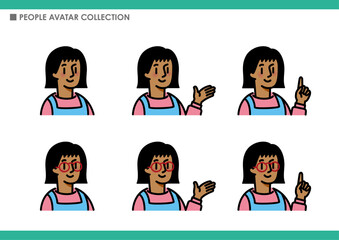 女性のポーズ集。エプロン着用。