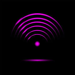 Bright glowing WI-FI sign on a dark background. Internet connection sign
