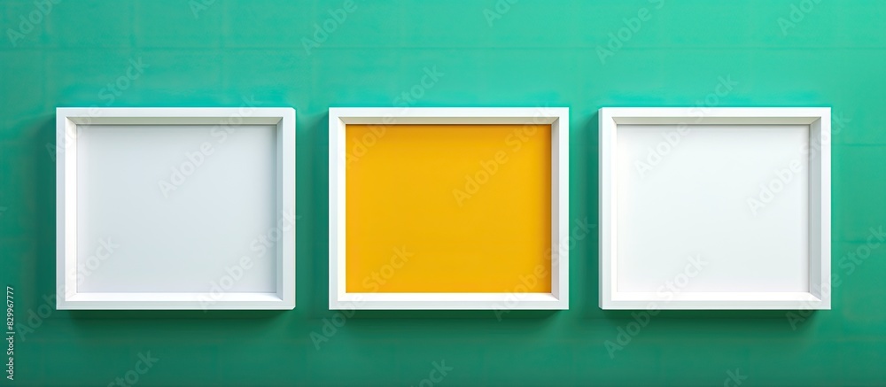 Poster A copy space image of an empty white frame is set against a vibrant green and yellow background