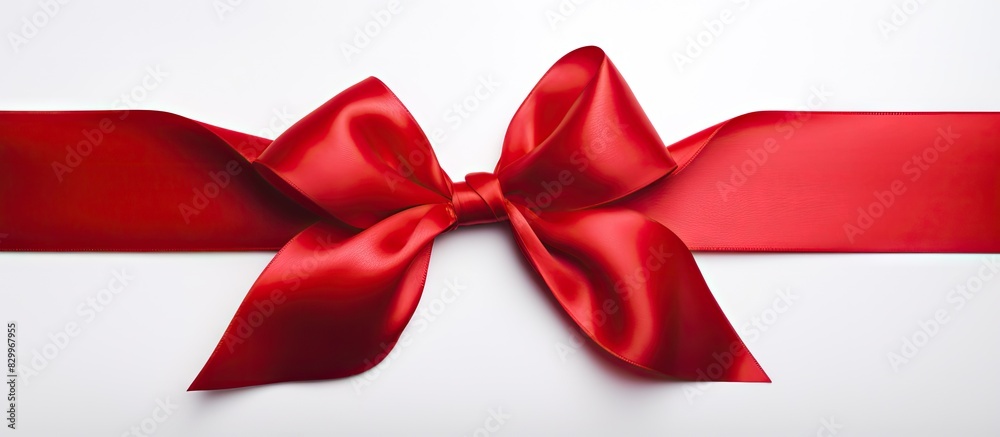 Poster A copy space image of a dazzling red satin ribbon displayed on a pristine white background in a studio setting