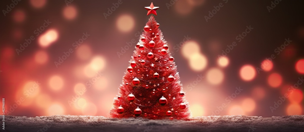 Poster Festive Christmas tree adorned with red ornaments creating a joyful atmosphere The image features a background and ample copy space