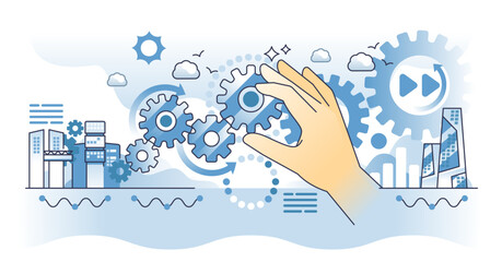 Continuous improvement for effective business work flow outline hands concept, transparent background. Agility, transformation and productivity management.