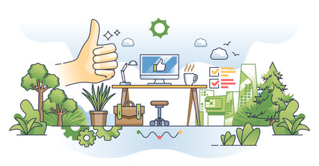 Job satisfaction and employee work place appreciation outline hands concept, transparent background. Productivity and effective motivation from suitable environment in office illustration.