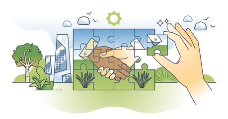 Team management for partnership or collaboration outline hands concept, transparent background. Professional business deal or agreement closure with successful cooperation illustration.