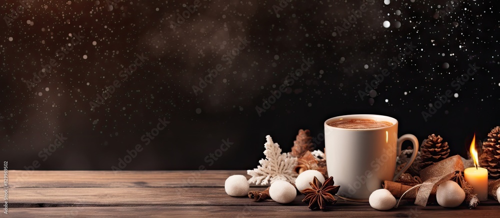 Poster a cozy christmas and new year holiday concept captured in a copy space image featuring a steaming cu