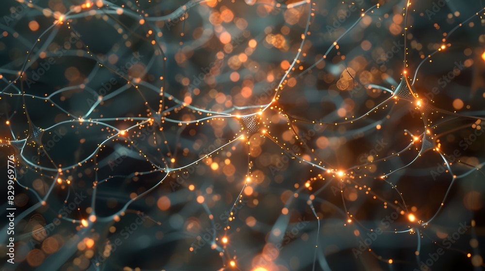 Poster an advanced machine learning algorithm visualized as a complex, glowing neural network, analyzing va