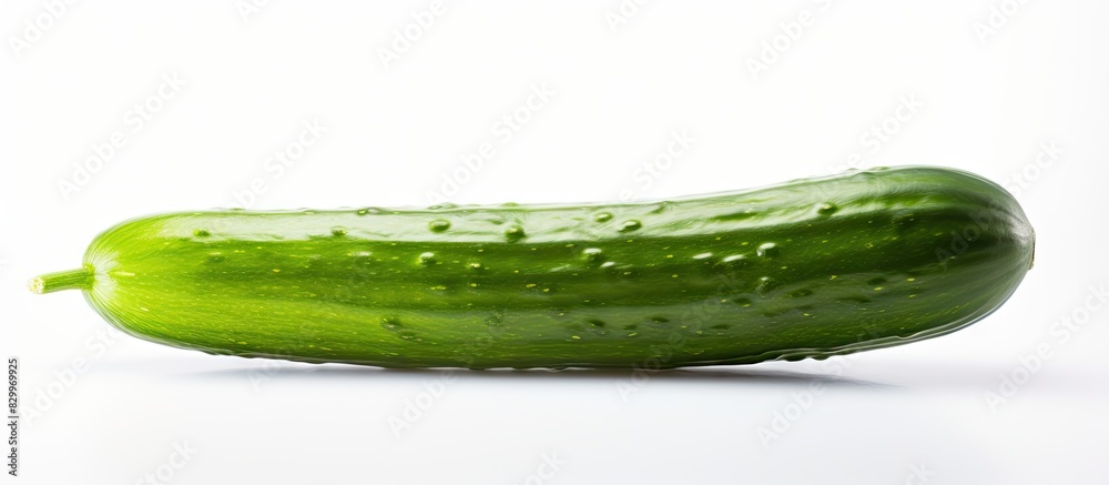 Poster A cucumber is shown in a picture with a white background providing empty space for adding text. with copy space image. Place for adding text or design