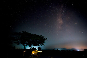 Night landscape. Sky, stars and the Milky Way.