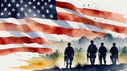 watercolor painting of soldiers for celebrate veteran days
